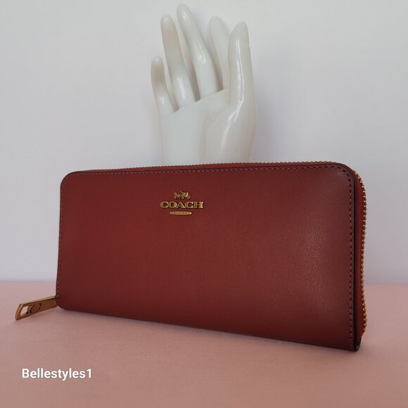 COACH Slim Accordion Smooth Calf Leather Zip-Around Wallet- Cherry color ⭐ - Picture 4 of 16
